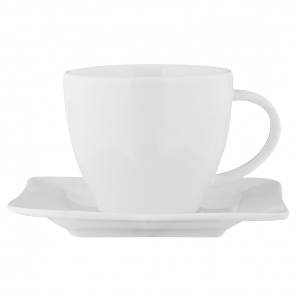 Filiżanki do kawy i herbaty porcelanowe ze spodkami AMBITION FALA BIAŁE 200 ml 6 szt.