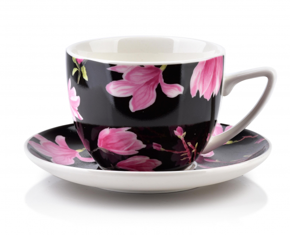 Filiżanki do kawy i herbaty porcelanowe ze spodkami AFFEK DESIGN AYLA MAGNOLIA CZARNE 250 ml 6 szt.