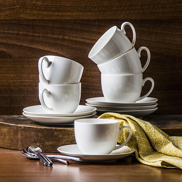 Filiżanki do kawy i herbaty porcelanowe ze spodkami CERAMIKA TUŁOWICE ECRU 220 ml 6 szt.