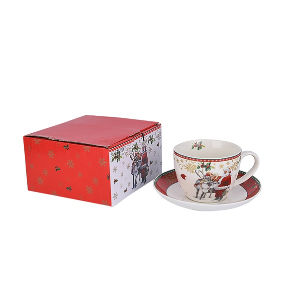 Filiżanka do kawy i herbaty porcelanowa ze spodkiem MAGIC CHRISTMAS CUP BIAŁA 400 ml