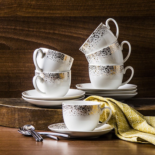 Filiżanki do kawy i herbaty porcelanowe ze spodkami CERAMIKA TUŁOWICE SIGN GOLD BIAŁE 220 ml 6 szt.