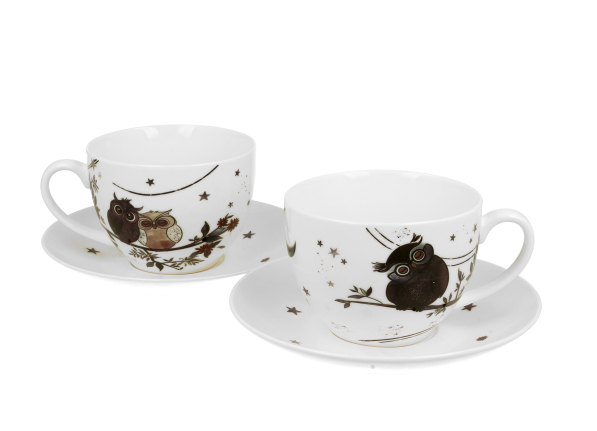 Filiżanki do kawy i herbaty porcelanowe ze spodkami DUO ANIMALS CHARMING OWLS 280 ml 2 szt.