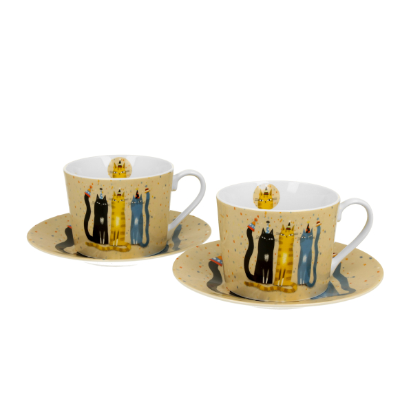 Filiżanki do kawy i herbaty porcelanowe ze spodkami DUO ANIMALS KOCI ŚWIAT PARTY 230 ml 2 szt.