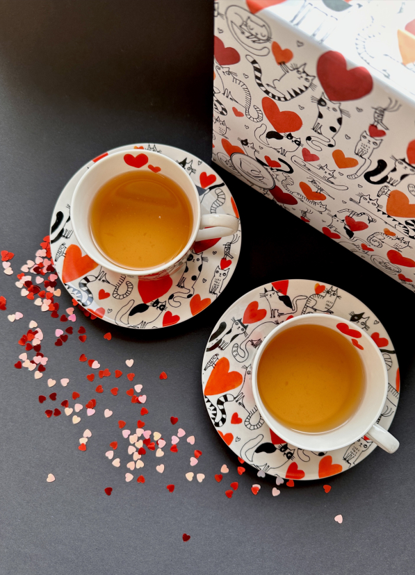 Filiżanki do kawy i herbaty porcelanowe ze spodkami DUO ANIMALS KOCI ŚWIAT SERCA 230 ml 2 szt.