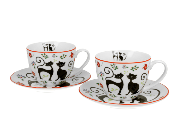 Filiżanki do kawy i herbaty porcelanowe ze spodkami DUO ANIMALS KOTY ETNO 280 ml 2 szt.