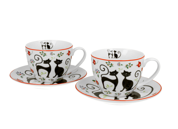 Filiżanki do kawy i herbaty porcelanowe ze spodkami DUO ETNO KOTY 250 ml 2 szt.