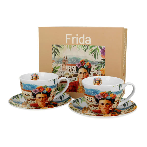 Filiżanki do kawy i herbaty porcelanowe ze spodkami DUO ART GALLERY FRIDA MEXICAN ART 270 ml 2 szt.