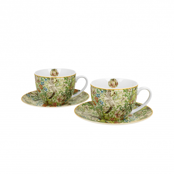 Filiżanki do kawy i herbaty porcelanowe ze spodkami DUO ART GALLERY GOLDEN LILLY BY WILLIAM MORRIS 280 ml 2 szt.