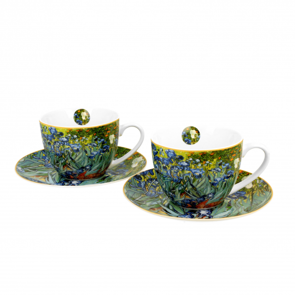 Filiżanki do kawy i herbaty porcelanowe ze spodkami DUO ART GALLERY IRISES BY V. VAN GOGH 280 ml 2 szt.