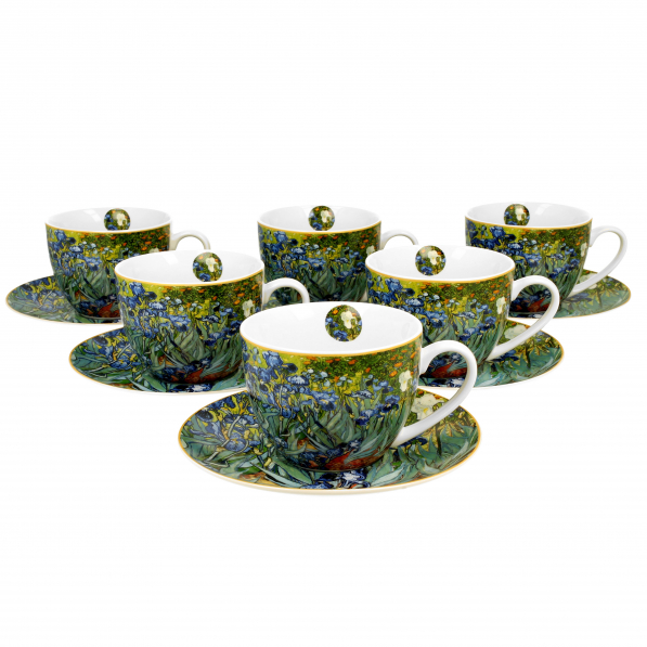 Filiżanki do kawy i herbaty porcelanowe ze spodkami DUO ART GALLERY IRISES BY V. VAN GOGH 280 ml 6 szt.