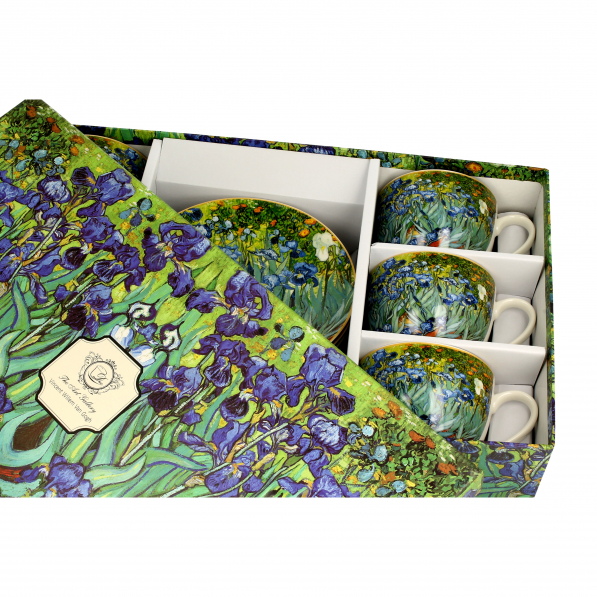 Filiżanki do kawy i herbaty porcelanowe ze spodkami DUO ART GALLERY IRISES BY V. VAN GOGH 280 ml 6 szt.