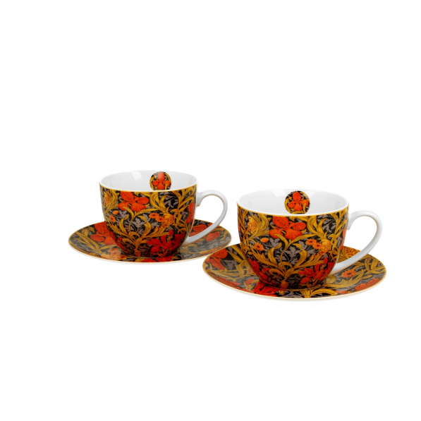 Filiżanki do kawy i herbaty porcelanowe ze spodkami DUO ART GALLERY ORANGE IRISES BY WILLIAM MORRIS 280 ml 2 szt.