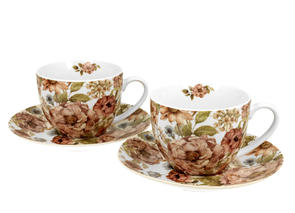 Filiżanki do kawy i herbaty porcelanowe ze spodkami DUO ART GALLERY PASTEL FLOWERS 280 ml 2 szt.