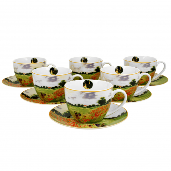 Filiżanki do kawy i herbaty porcelanowe ze spodkami DUO ART GALLERY POPPY FIELD BY C. MONET 280 ml 6 szt.