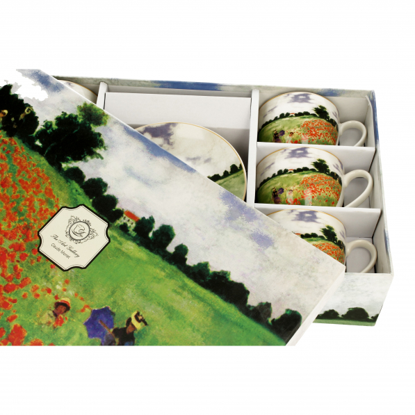 Filiżanki do kawy i herbaty porcelanowe ze spodkami DUO ART GALLERY POPPY FIELD BY C. MONET 280 ml 6 szt.