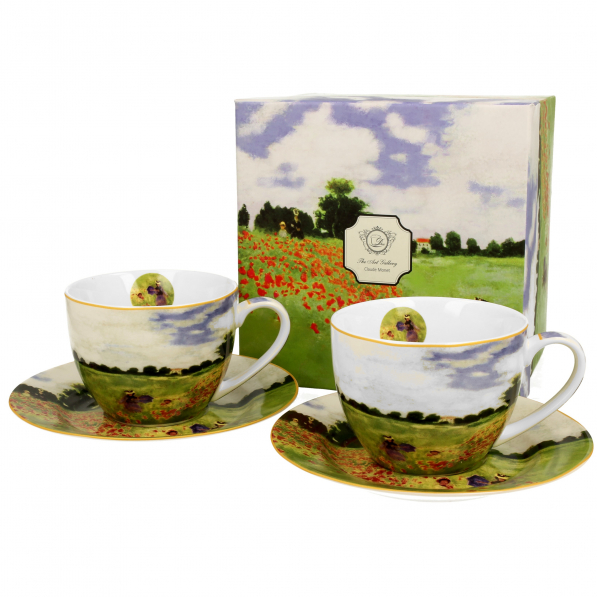Filiżanki do kawy i herbaty porcelanowe ze spodkami DUO ART GALLERY POPPY FIELD C. MONET 280 ml 2 szt.