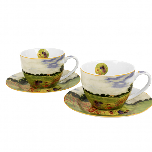 Filiżanki do kawy i herbaty porcelanowe ze spodkami DUO ART GALLERY POPPY FIELD C. MONET 280 ml 2 szt.