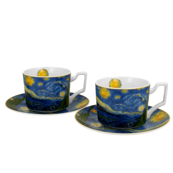 Filiżanki do kawy i herbaty porcelanowe ze spodkami DUO ART GALLERY STARRY NIGHT BY V. VAN GOGH 270 ml 2 szt.