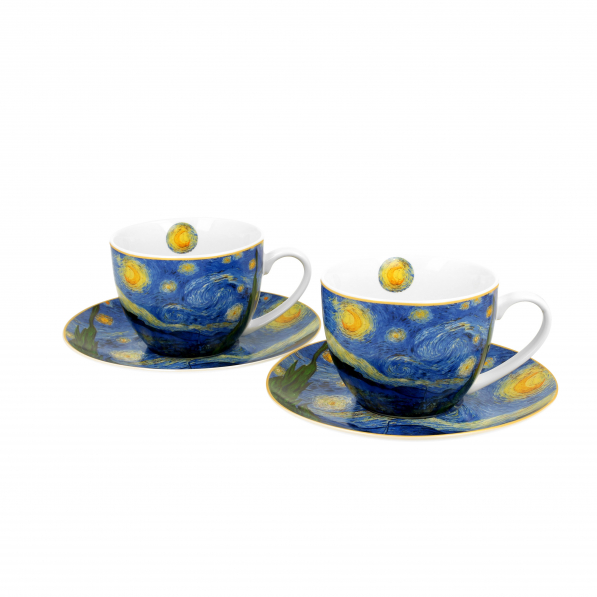 Filiżanki do kawy i herbaty porcelanowe ze spodkami DUO ART GALLERY STARRY NIGHT BY V. VAN GOGH 280 ml 2 szt.