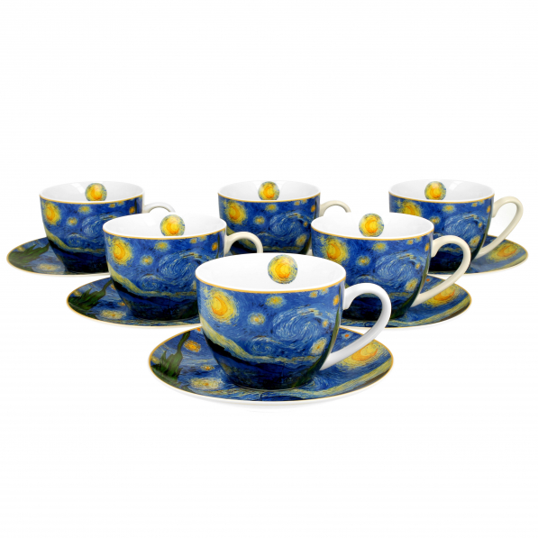 Filiżanki do kawy i herbaty porcelanowe ze spodkami DUO ART GALLERY STARRY NIGHT BY V. VAN GOGH 280 ml 6 szt.