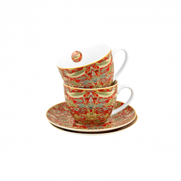 Filiżanki do kawy i herbaty porcelanowe ze spodkami DUO ART GALLERY STRAWBERRY THIEF RED BY WILLIAM MORRIS 280 ml 2 szt.