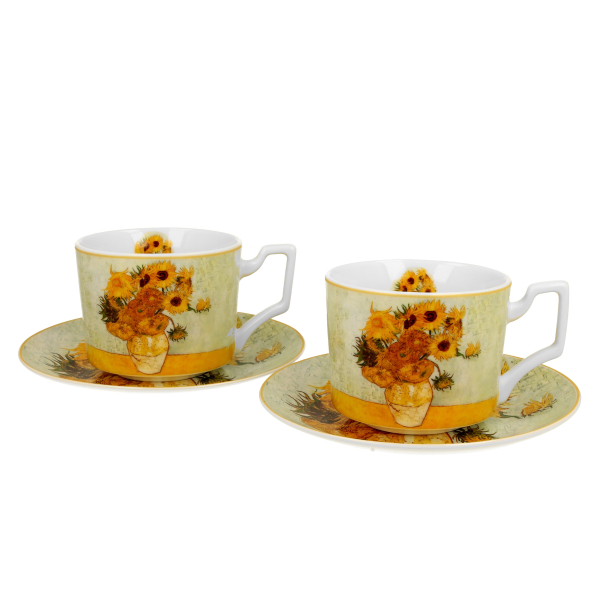 Filiżanki do kawy i herbaty porcelanowe ze spodkami DUO ART GALLERY SUNFLOWERS BY V. VAN GOGH 270 ml 2 szt.