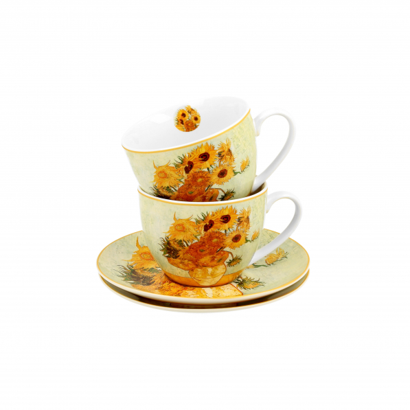 Filiżanki do kawy i herbaty porcelanowe ze spodkami DUO ART GALLERY SUNFLOWERS BY V. VAN GOGH 280 ml 2 szt.