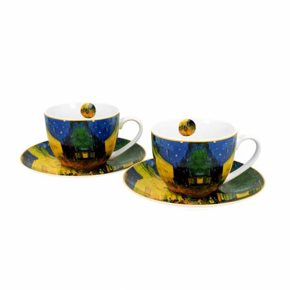 Filiżanki do kawy i herbaty porcelanowe ze spodkami DUO ART GALLERY TERRACE AT NIGHT BY V. VAN GOGH 280 ml 2 szt.
