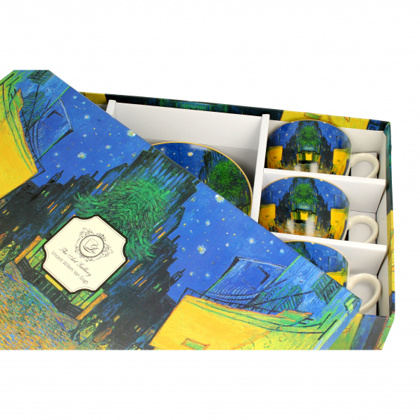 Filiżanki do kawy i herbaty porcelanowe ze spodkami DUO ART GALLERY TERRACE AT NIGHT BY V. VAN GOGH 280 ml 6 szt.