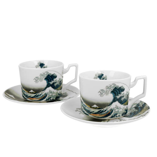 Filiżanki do kawy i herbaty porcelanowe ze spodkami DUO ART GALLERY THE GREAT WAVE BY HOKUSAI 270 ml 2 szt.
