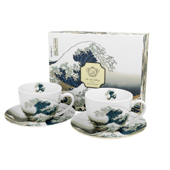 Filiżanki do kawy i herbaty porcelanowe ze spodkami DUO ART GALLERY THE GREAT WAVE BY HOKUSAI 280 ml 2 szt.
