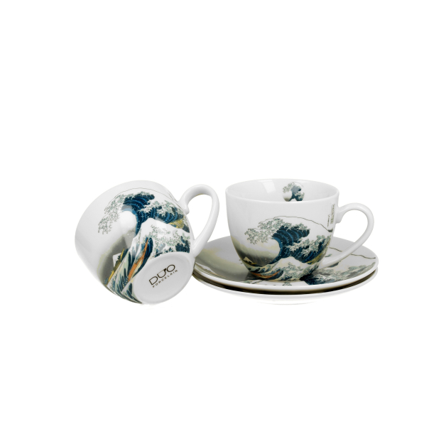 Filiżanki do kawy i herbaty porcelanowe ze spodkami DUO ART GALLERY THE GREAT WAVE BY HOKUSAI 280 ml 2 szt.