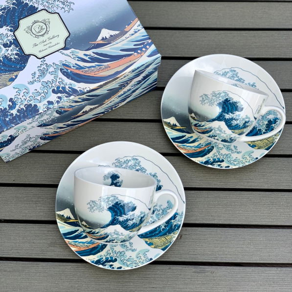 Filiżanki do kawy i herbaty porcelanowe ze spodkami DUO ART GALLERY THE GREAT WAVE BY HOKUSAI 280 ml 2 szt.