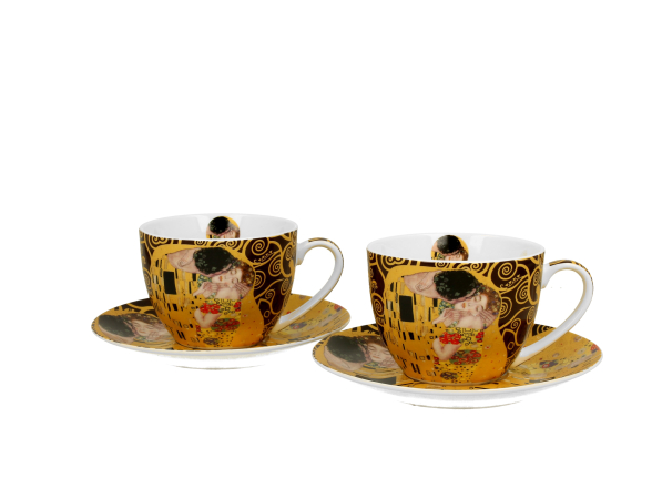 Filiżanki do kawy i herbaty porcelanowe ze spodkami DUO ART GALLERY THE KISS BY GUSTAV KLIMT 250 ml 2 szt.
