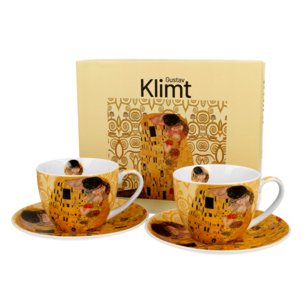 Filiżanki do kawy i herbaty porcelanowe ze spodkami DUO ART GALLERY THE KISS BY GUSTAV KLIMT 250 ml 2 szt.