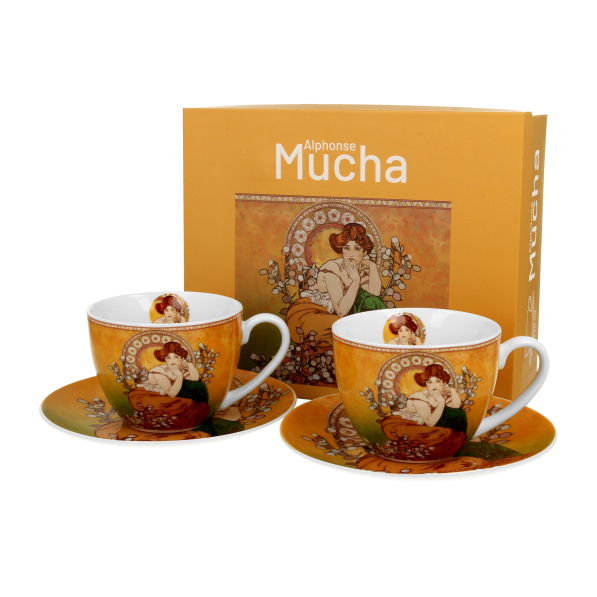 Filiżanki do kawy i herbaty porcelanowe ze spodkami DUO ART GALLERY TOPAZ BY A. MUCHA 250 ml 2 szt.