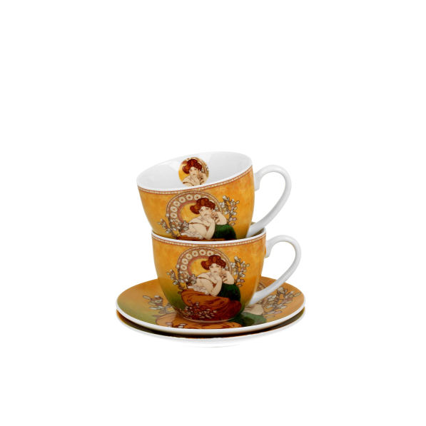 Filiżanki do kawy i herbaty porcelanowe ze spodkami DUO ART GALLERY TOPAZ BY A. MUCHA 250 ml 2 szt.