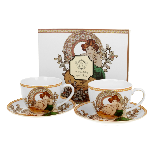 Filiżanki do kawy i herbaty porcelanowe ze spodkami DUO ART GALLERY TOPAZ BY A. MUCHA 250 ml 2 szt.