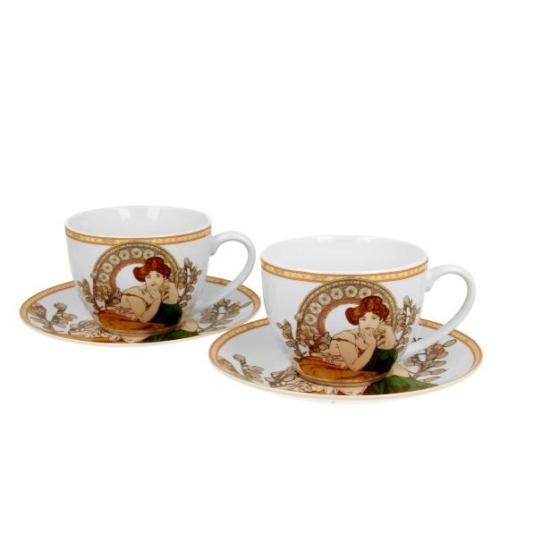 Filiżanki do kawy i herbaty porcelanowe ze spodkami DUO ART GALLERY TOPAZ BY A. MUCHA 250 ml 2 szt.