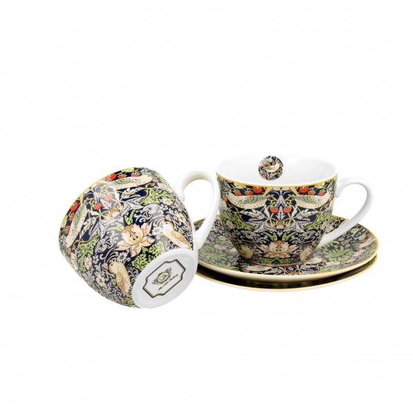 Filiżanki do kawy i herbaty porcelanowe ze spodkami DUO ART GALLERY STRAWBERRY THIEF BLUE BY WILLIAM MORRIS 280 ml 2 szt.