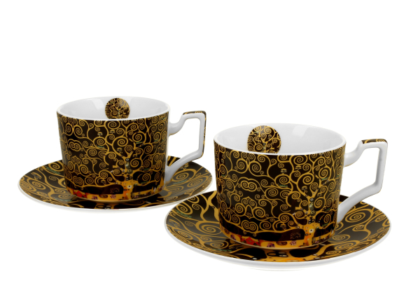Filiżanki do kawy i herbaty porcelanowe ze spodkami DUO ART GALLERY TREE OF LIFE BY GUSTAV KLIMT 270 ml 2 szt.