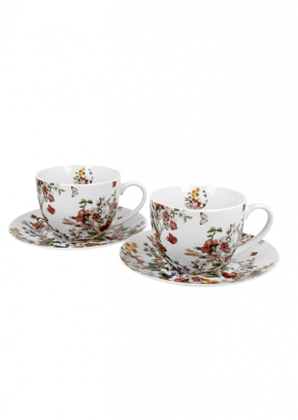 Filiżanki do kawy i herbaty porcelanowe ze spodkami DUO ART GALLERY VINTAGE FLOWERS WHITE 280 ml 2 szt.