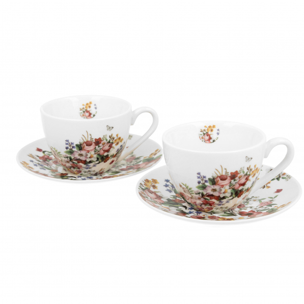 Filiżanki do kawy i herbaty porcelanowe ze spodkami DUO ART GALLERY VINTAGE FLOWERS WHITE 110 ml 2 szt.