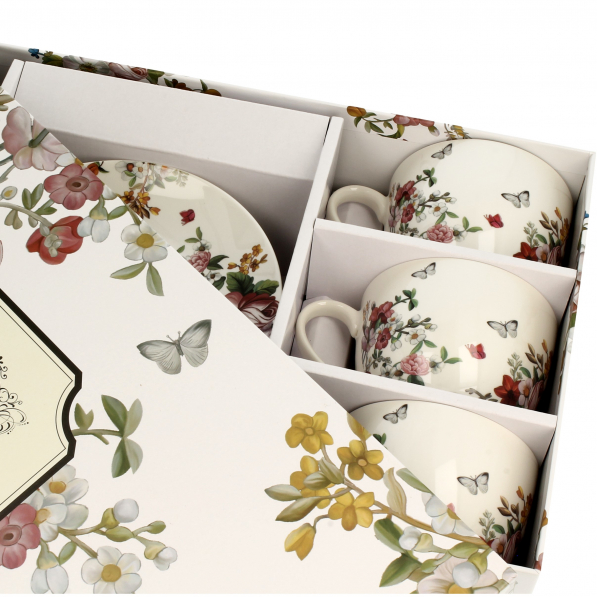 Filiżanki do kawy i herbaty porcelanowe ze spodkami DUO ART GALLERY VINTAGE FLOWERS WHITE BIAŁE 280 ml 6 szt.