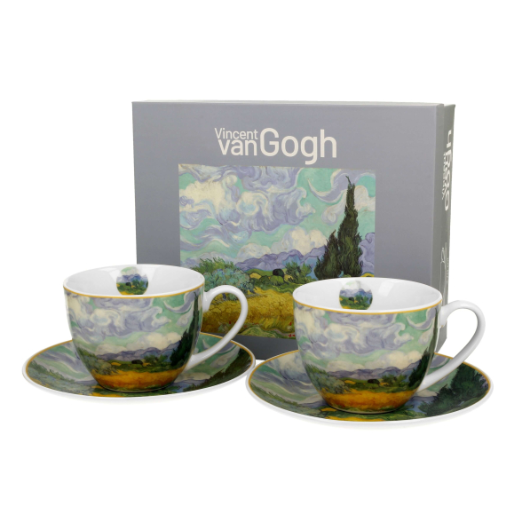 Filiżanki do kawy i herbaty porcelanowe ze spodkami DUO ART GALLERY WHEAT FIELD BY V. VAN GOGH 270 ml 2 szt.