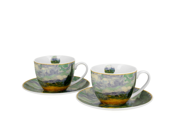 Filiżanki do kawy i herbaty porcelanowe ze spodkami DUO ART GALLERY WHEAT FIELD BY V. VAN GOGH 270 ml 2 szt.