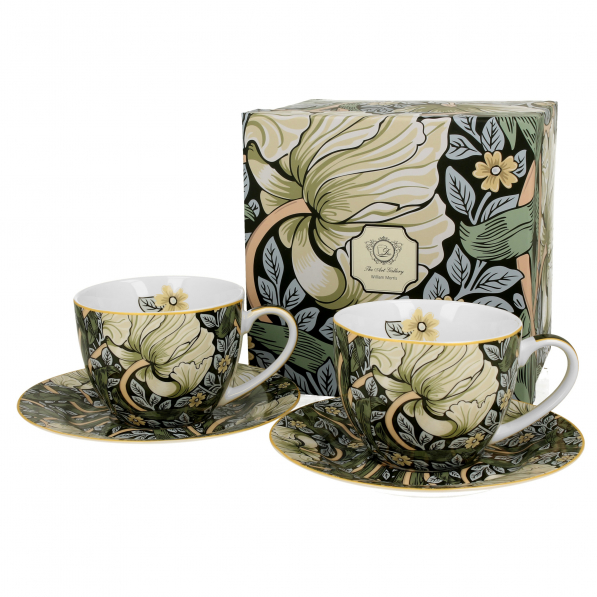 Filiżanki do kawy i herbaty porcelanowe ze spodkami DUO ART GALLERY WILLIAM MORRIS GREEN ZIELONE 280 ml 2 szt.