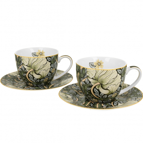 Filiżanki do kawy i herbaty porcelanowe ze spodkami DUO ART GALLERY WILLIAM MORRIS GREEN ZIELONE 280 ml 2 szt.