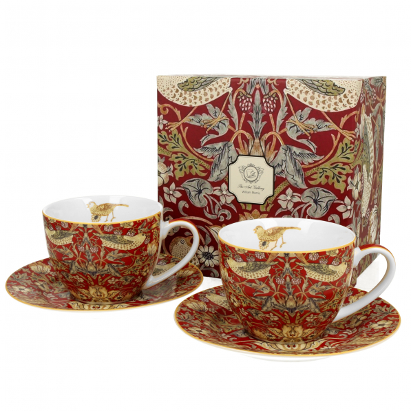 Filiżanki do kawy i herbaty porcelanowe ze spodkami DUO ART GALLERY WILLIAM MORRIS RED CZERWONE 280 ml 2 szt.