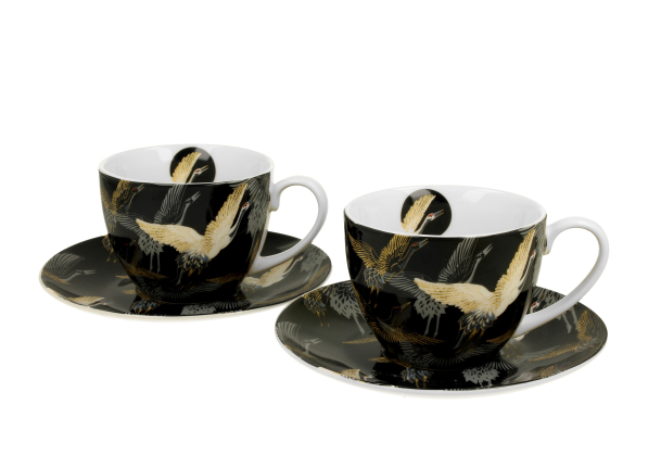 Filiżanki do kawy i herbaty porcelanowe ze spodkami DUO ART GALLERY ŻURAWIE NOCĄ 280 ml 2 szt.